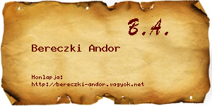 Bereczki Andor névjegykártya